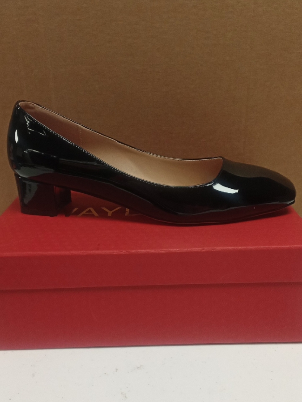 Wayderns Black Patent Low Block Heel Pump - Women's Dress Shoe
